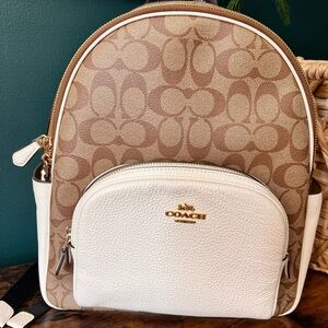 Coach Tan and White Signature Backpack